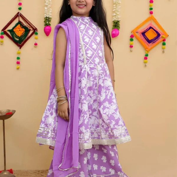 Lavender Floral Cotton Halter Neck Sharara Set