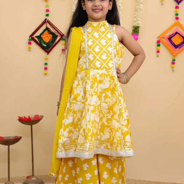Sun-Kissed Yellow Floral Cotton Halter Neck Sharara Set