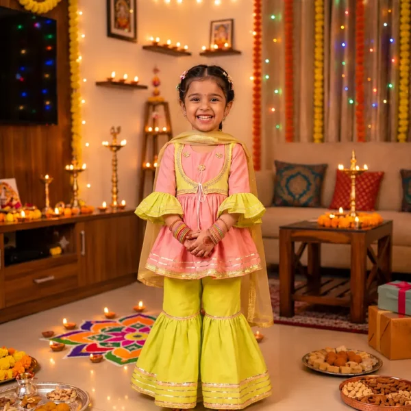 Girls’ Chanderi Silk Gota Patti Sharara Set with Dupatta | Dude & Dolls